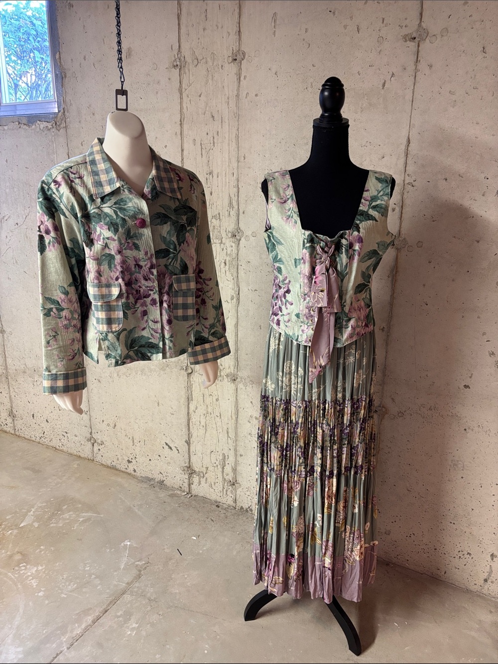Matching skirt set with bustier.  Floral print.